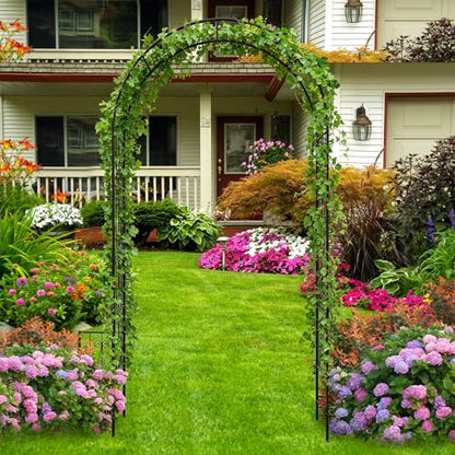 8FT Garden Arch Trellis with Planter Boxes Rustproof Black - size: 8*6 FT