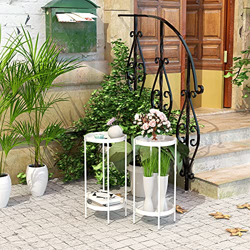 2 Tier Plant Stand Indoor Outdoor - 10.5in Width 24in Tall Flower Pot Rack - color: White