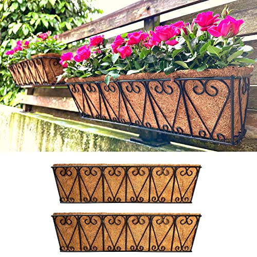 LaLaGreen Balcony Wall Planter (24 in, 2 Pack) Black Coco Liner Trough Box - size: 24" (61cm) x 2 Pack