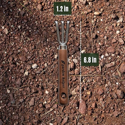 Mini Hand Cultivator Garden Tool 3 Claws - Heavy Duty Japanese Steel with Wood Handle - Small Rake Tiller for Aerating Soil, Digging, and Weeding - Made in Japan - color: Brown Cultivator (Mini)