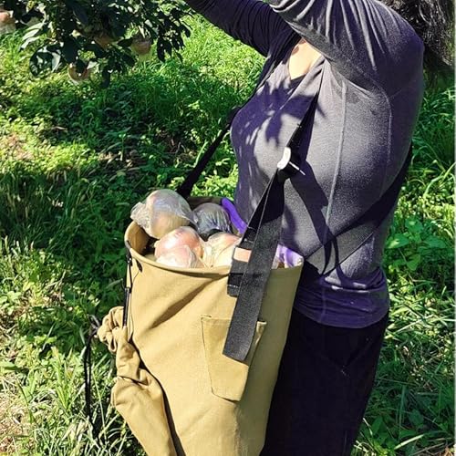 Large Adjustable Canvas Fruit Picking Bag for Orchard Farm Garden - color: Khaki