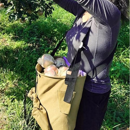 Large Adjustable Canvas Fruit Picking Bag for Orchard Farm Garden - color: Khaki