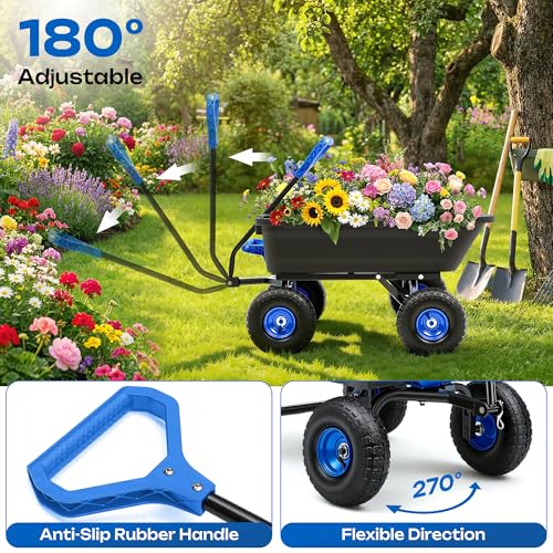 Autodaya Garden Dump Cart Wagon 1000 Lbs, Heavy Duty Yard Wheelbarrow - color: 1000lbs|blue