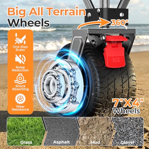 70”L Extender Collapsible Wagon, Extra Long Foldable Wagon Cart with Extended Tailgate, Heavy Duty Rolling Utility Cart with All-Terrain Big Wheels for Transport Sports Beach, Black