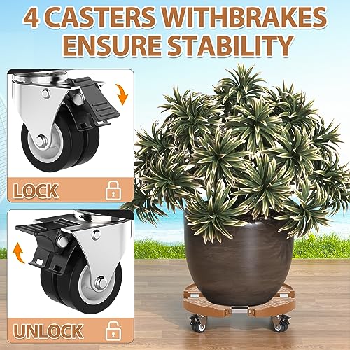 VANCASTLE Plant Caddy with Lockable Wheels 15-22'' Adjustable Plant Stand - color: Adobe, size: 2