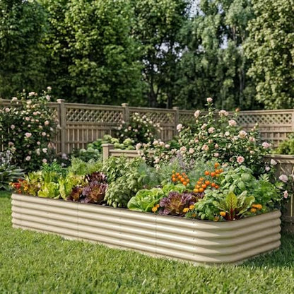 Vego garden 17" Tall 4' x 10' Giant Modular Metal Raised Garden Bed Kit, A King Sized Garden Bed for Vegetables, Flowers, Herbs, Pearl White - color: Pearl White, size: 4' x 10'