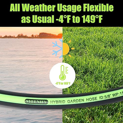 Kink Free Garden Hose 25ft 5/8", Heavy Duty Hybrid Water Hose, Ultra Durable Flexible Rubber Hose with Sprayer Nozzle,Leakproof Yard Outdoor Hose with Brass Solid Connector - size: 25FT