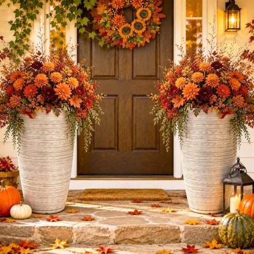 24" Large Outdoor Planters for Plants, Cream Beige Tall Flower Pots - color: 23.5"h-ivory Stripes Texture
