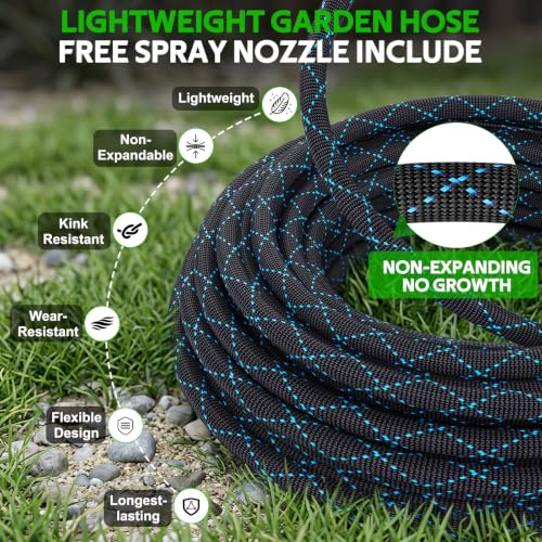 Non-Expanding Garden Hose 75ft w/10 Function Nozzle, Lightweight Water Hose - size: 75ft
