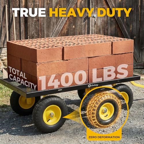 Sekey 7.7 Cu Ft Steel Garden Cart, 1400 lb Capacity, Towable Handle - color: Black, size: 1400LBS