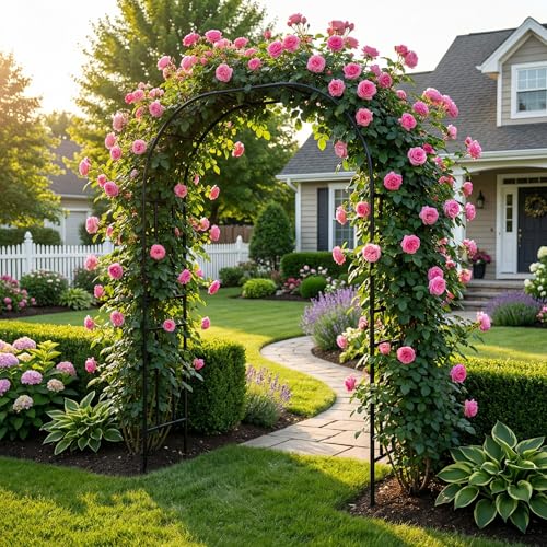 PE Coated Metal Garden Arch Trellis 95.8" H x 70.9" W Black