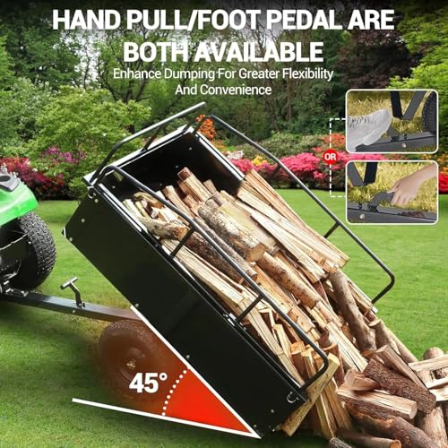 Garvee Garden Utility Trailer, 17 Cu. Ft & 750 LBS Capacity, ATV UTV Hauling Trailer, Tow Behind Steel Dump Cart, Hand Pull or Foot Pedal, Heavy Duty Yard Trailers for Lawn Mower Tractor - size: 750pound&17 cu.ft