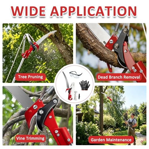 Pole Saw for Tree Trimming, 10.8FT Extendable Tree Pruner Long Handle Branch Cutter with Pruning Saw & Scissors, Manual Limb Trimmer for High Branches, Yard Garden