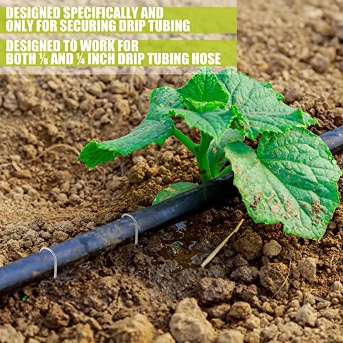 Pelopy 100 Pcs 1/2" Irrigation Drip Tubing Stakes 5 in J-Shaped Staples - size: Hold up to 1/2" Drip Tubing