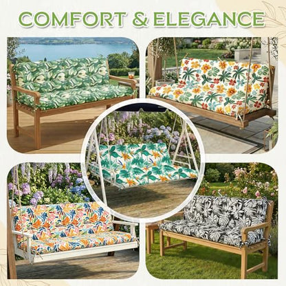 Oxford Fabric Swing Cushions with Backrest & Tie Straps for Patio Bench - color: Black & White