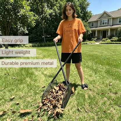 Leaf Grabber Rake with Ergonomic Angled Handle Long Handle Leaf Picker Upper Lightweight Metal Leaf Collector Reacher Grabber Tool for Yard Cleanup No Bending Over Lawn Garden