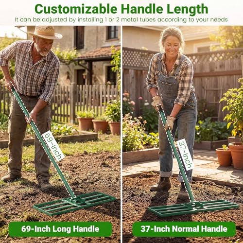 Goplus Lawn Leveling Rake, 30" x 10" Heavy Duty Level Lawn Tool w/ Ergonomic Handle for Soil, Effort-Saving Landscape Rake for Garden, Backyard, Golf Course, Farm, Pasture (Green) - color: Green