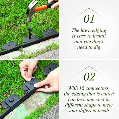 Wesiti 2" x150 Ft Landscape Edging Kit No Dig Garden Edging Border 2 Inch Pavers with 120 Anchoring Spikes Mulch Barrier for Lawn Driveway Flower Bed Playground Yard Grass, PE Black