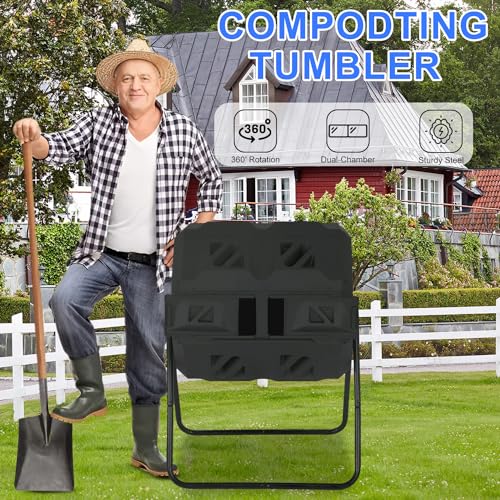 FDW | Outdoor Compost Bin | 43 Gallon | Black | Dual Chamber Tumbling Bin - color: Black