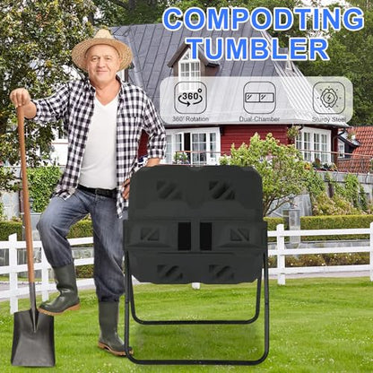 FDW | Outdoor Compost Bin | 43 Gallon | Black | Dual Chamber Tumbling Bin - color: Black