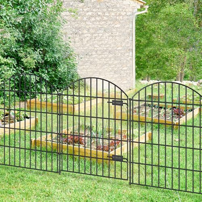 Metal Garden Fence with Gate 36 in x 23.3 ft, Dog Fence Outdoor for Yard - size: 36"Hx23.3ft (Gate+9Panels)