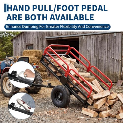 Heavy Duty Utility Trailer, 1500 LB Capacity, 15 Cu.Ft ATV Trailer Pull Behind with Removable Sides & All Terrain Tires, Lawn Tractor Dump Cart for Garden Yard, Red - color: Red