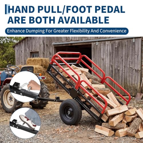1500 Lbs Steel Dump Cart – 15 Cu ft, Tow Behind ATV/UTV - color: Red