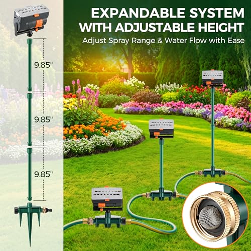 4 Way Adjustable Mini Turbo Oscillating Lawn Sprinkler(Triangular Base) - style: Metal Spike Base