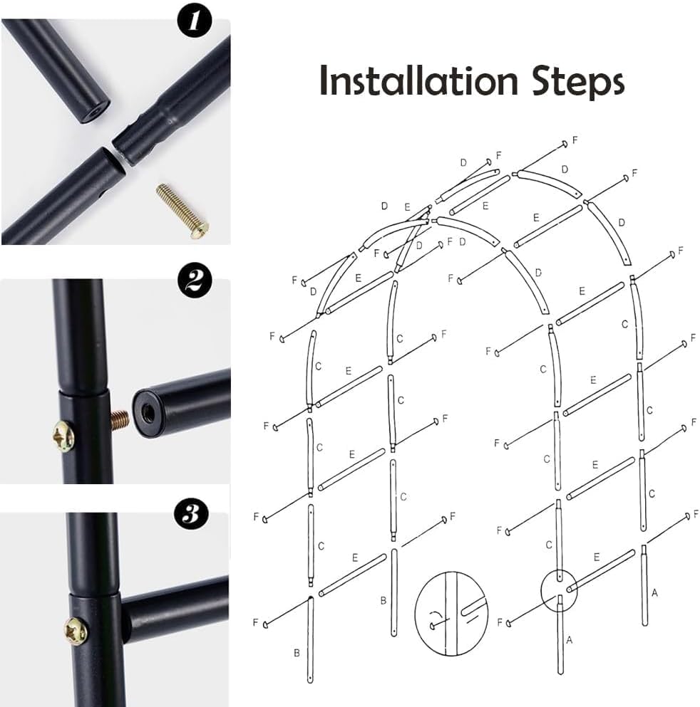 Metal Garden Arch Arbor, 94.5" H x 55" W, Black Powder-Coated Iron