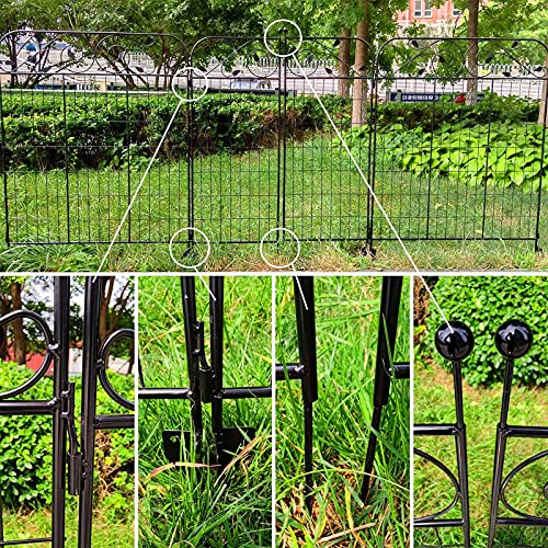 1 Pack 44 Inches x 36 Inches Black Coated Steel Decorative Garden Fence Gate with 8 Leaves, Heavy Duty Metal Wire Border Gate - style: 8 Leaves Gate