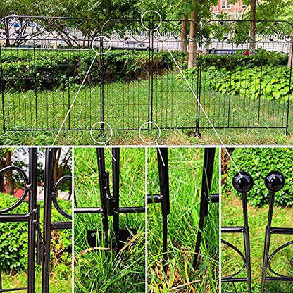 1 Pack 44 Inches x 36 Inches Black Coated Steel Decorative Garden Fence Gate with 8 Leaves, Heavy Duty Metal Wire Border Gate - style: 8 Leaves Gate