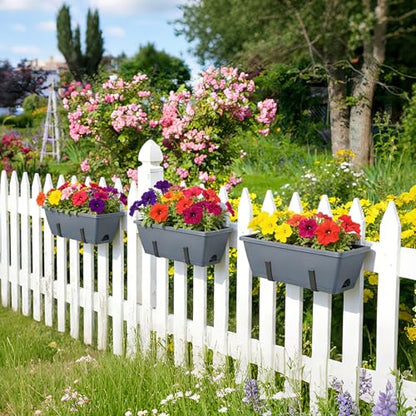OYEAL Deck Railing Planter Boxes 4 Pack Hanging Window Flower Boxes Outdoor - color: Grey & Black