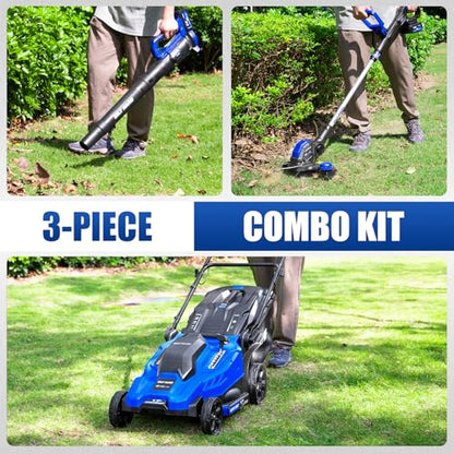 BILT HARD 40V Electric Cordless 17" Lawn Mower, 12" Trimmer & Leaf Blower Combo – 3x5.0Ah Batteries (2x20V), Dual Charger, 6-Position Cutting Height, 50L Bag