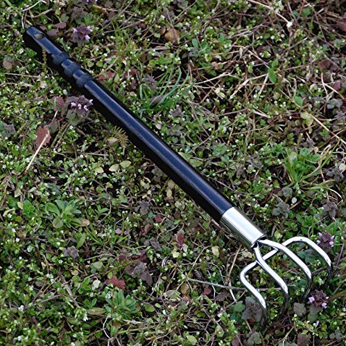 Japanese Garden Rake Cultivator Long Handle 19" Heavy Duty Japanese Steel 4 Claw Wood Handle, Made in Japan, Hand Cultivator Tool for Digging, Weeding, Cultivating, Silver