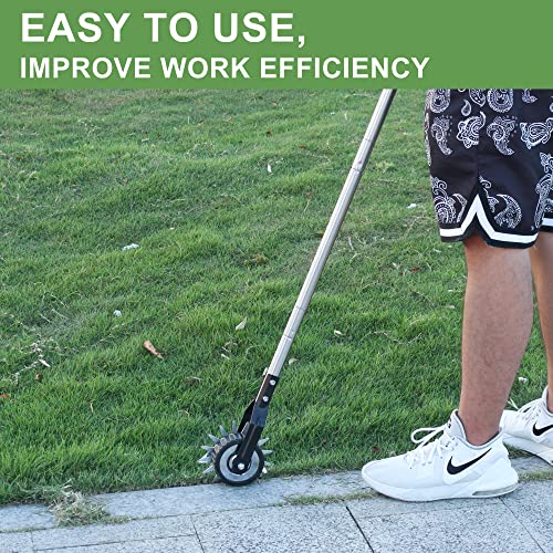 BARAYSTUS Wheel Rotary Edger Lawn Tool, Grass Edge Trimmer, Sidewalk Manual Lawn Edger, Strong 3 Sections Stainless Steel Handle with Cushion Grip, 58.3-Inch - color: black