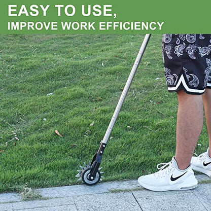 BARAYSTUS Wheel Rotary Edger Lawn Tool, Grass Edge Trimmer, Sidewalk Manual Lawn Edger, Strong 3 Sections Stainless Steel Handle with Cushion Grip, 58.3-Inch - color: black