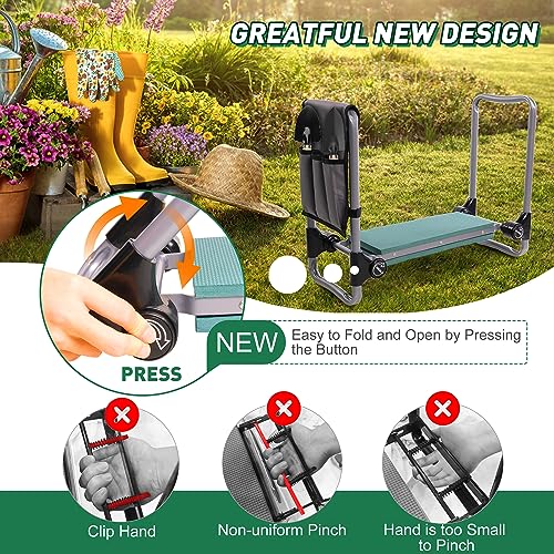 Try & DO Garden Kneeler and Seat with Smart Button-Press Design, Garden Stool with Soft EVA Kneeling Pad and Tool Bag, 2 in 1 Foldable and Lighrweight - color: 1 Pouch, style: Modern