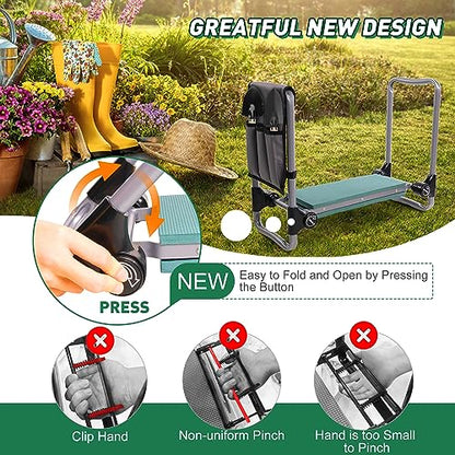 Try & DO Garden Kneeler and Seat with Smart Button-Press Design, Garden Stool with Soft EVA Kneeling Pad and Tool Bag, 2 in 1 Foldable and Lighrweight - color: 1 Pouch, style: Modern