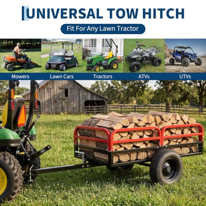 Heavy Duty Utility Trailer, 1500 LB Capacity, 15 Cu.Ft ATV Trailer Pull Behind with Removable Sides & All Terrain Tires, Lawn Tractor Dump Cart for Garden Yard, Red - color: Red