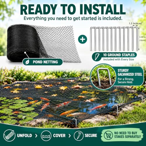 20x30ft Koi Pond Netting for Leaves, 1/2 in Mesh Netting Pond Cover Kit - size: 20FT*30FT