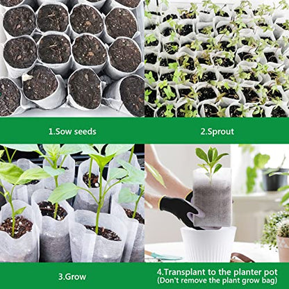 GREANER 100pcs Biodegradable Nursery Bags, 9 x 9inch Seed Planting Bags, Planting Seed Starting Pots Pouches, Standable Pouch for Potato, Flower, Tomato Plant Starts - size: 9.8"x9.8"/100pcs