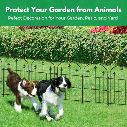 Decorative Garden Fence Border 10 Pack 22in(H) x 28ft(L), Black Rustproof Metal Garden Fencing Animal Barrier for Dogs