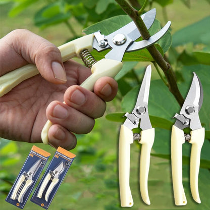 White Dual-Blade Set, Straight & Curved Stainless Steel Garden Shears, Sharp Handheld Trimming Tools for Flowers & Fruit Trees, Gardening Gifts for Women & Men