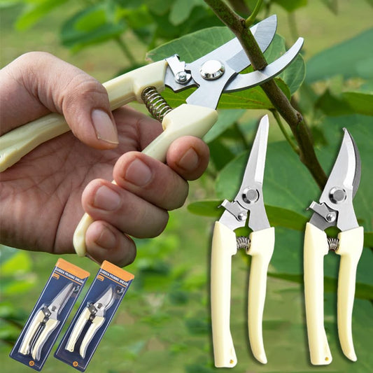 White Dual-Blade Set, Straight & Curved Stainless Steel Garden Shears, Sharp Handheld Trimming Tools for Flowers & Fruit Trees, Gardening Gifts for Women & Men