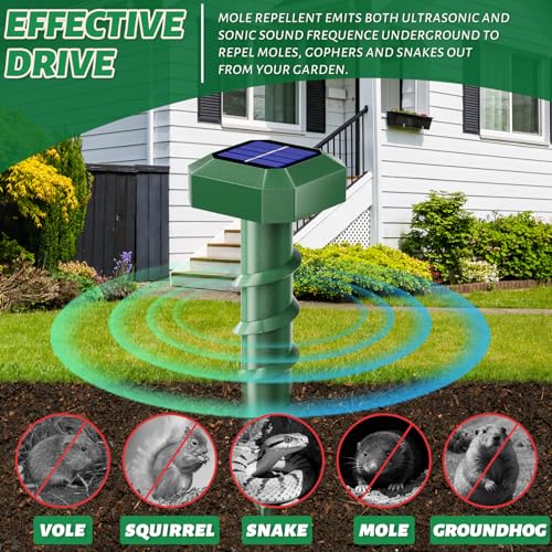 Mole Repellent in Lawn Snake Repellent Solar Powered,Groundhog Repellent Stakes,Animal Control, Vole Deterrent Waterproof Spikes Drive Away Burrowing Animals from Lawns and Yard,10 Pack