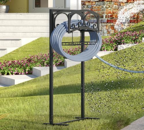 Freestanding Garden Hose Holder - Heavy Duty Metal Stand for 150ft Hose - Outdoor Organizer and Storage Rack