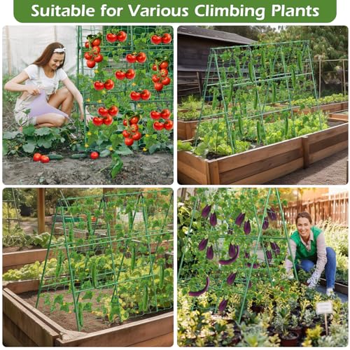 Cucumber Trellis for Raised Beds, 45 x 53 Inch Adjustable Size A-Frame Garden Trellis for Climbing Plant Outdoors with Climbing Net and Plant Support Clip for Vegetable Grape Tomato Bean Pea - size: 1pack 45 x 53 Inch