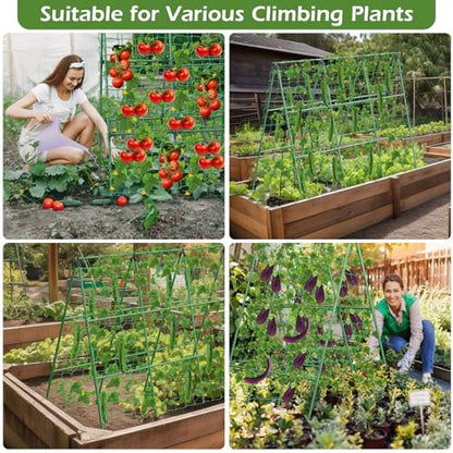 Cucumber Trellis for Raised Beds, 45 x 53 Inch Adjustable Size A-Frame Garden Trellis for Climbing Plant Outdoors with Climbing Net and Plant Support Clip for Vegetable Grape Tomato Bean Pea - size: 1pack 45 x 53 Inch