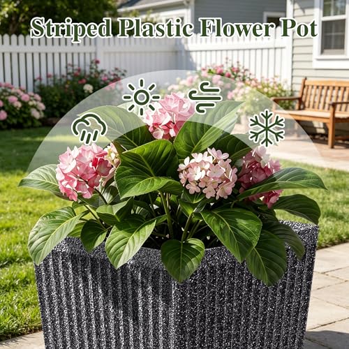 24" Tapered Tall Planters for Outdoor Plants with Tray&Shelf, Gray - color: Dark Gray-sandblasting