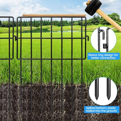 Getlay 10 Pack Animal Barrier Fences, 1.5" Gap No Digging Garden Fence Panels, Metals Black Deterrent Fence for Dogs Rabbits, Decorative Fence for Outdoor Landscape Patio Total 10 ft(L)×16 in(H) - size: 10 ft (L) × 16 in (H), 10 Pack